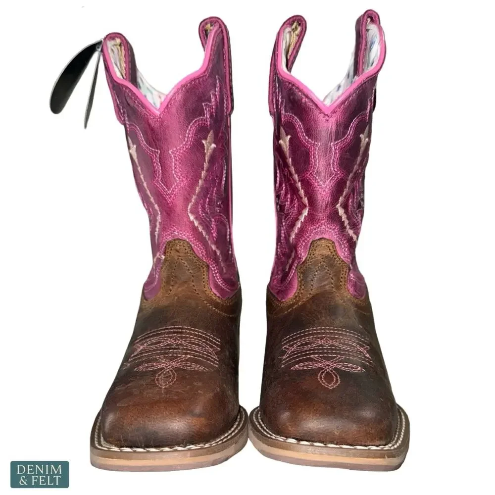 NEW Dan Post Salina‎ Pink Tan Leather Western Boots Girls Cowgirl Rodeo Cute